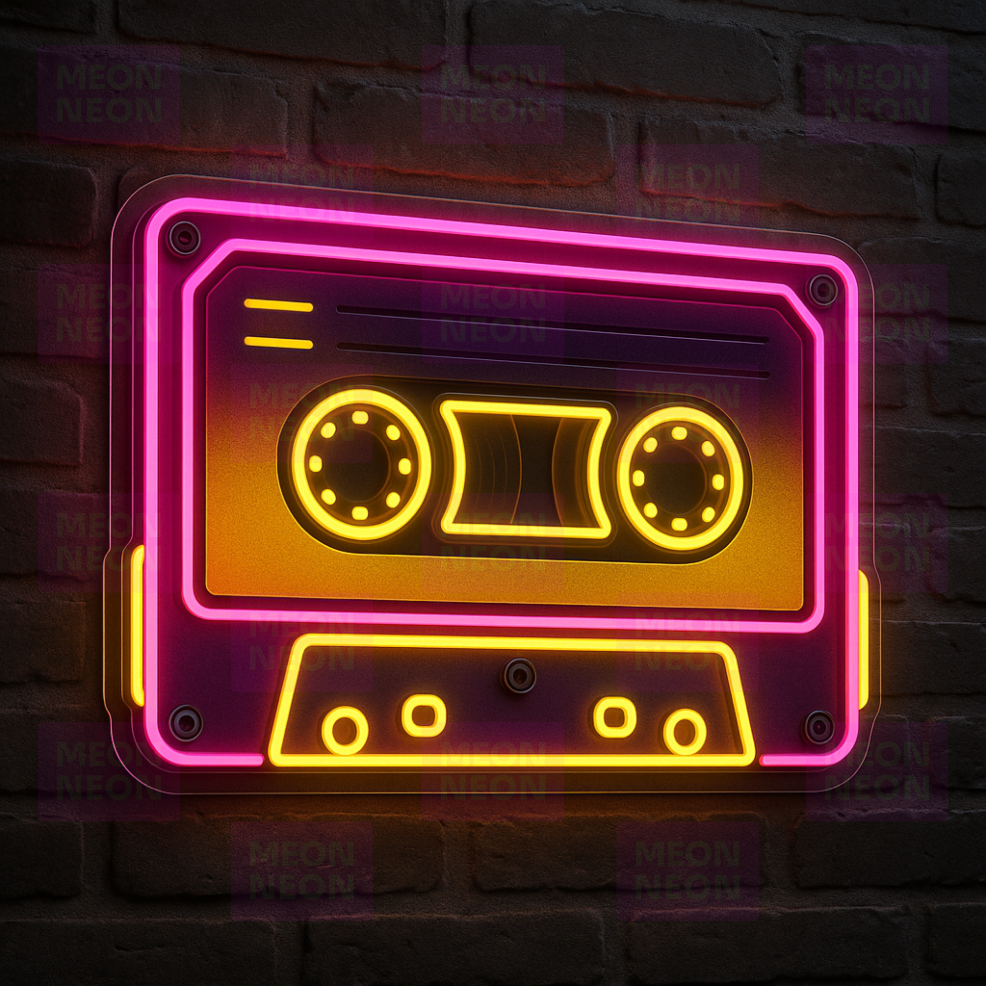 Retro Cassette Tape LED Neon Sign - Vintage Audio - Hot Pink & Golden Yellow - Music Nostalgia