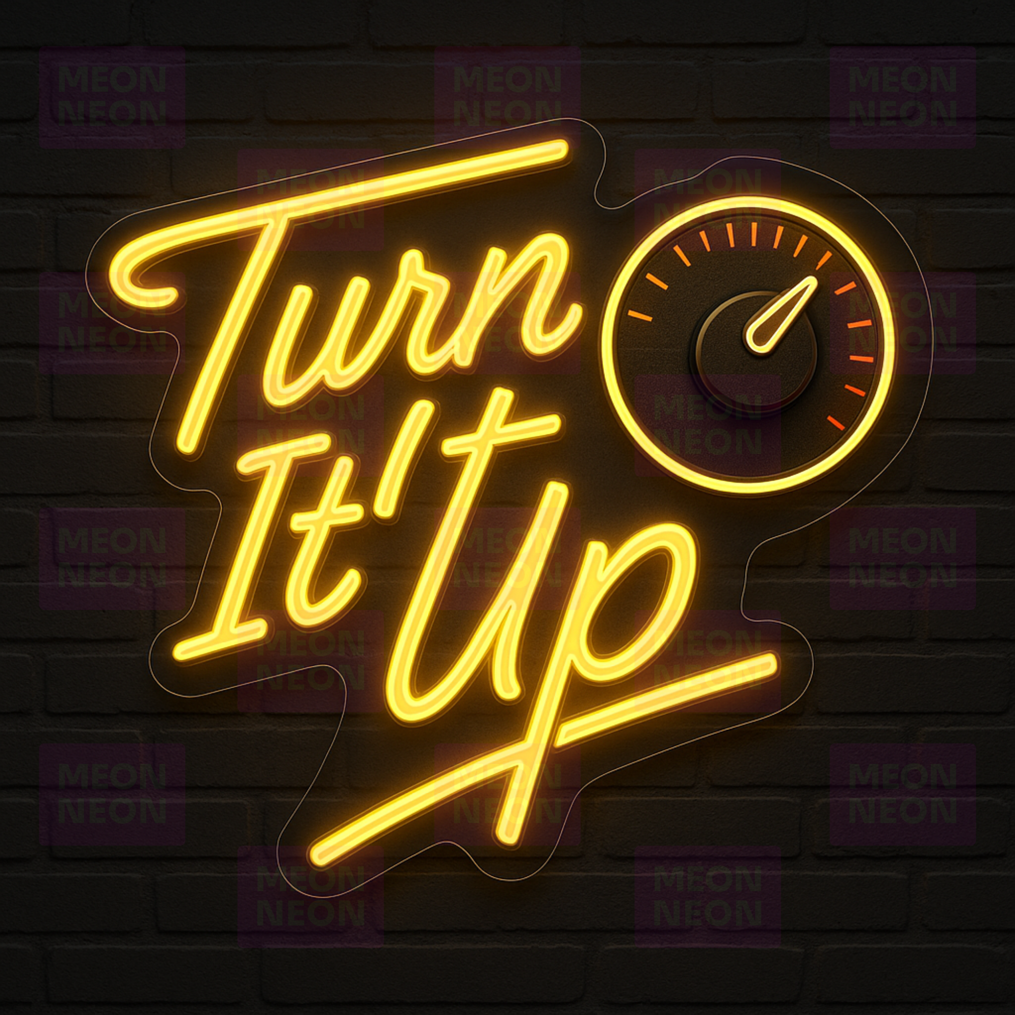 Turn It Up LED Neon Sign - Volume Control Design - Music Energy - Warm Golden Light