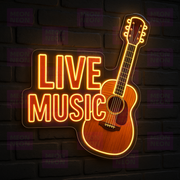 Live Music LED Neon Sign - Acoustic Guitar Design - Venue Signage - Warm Orange Light