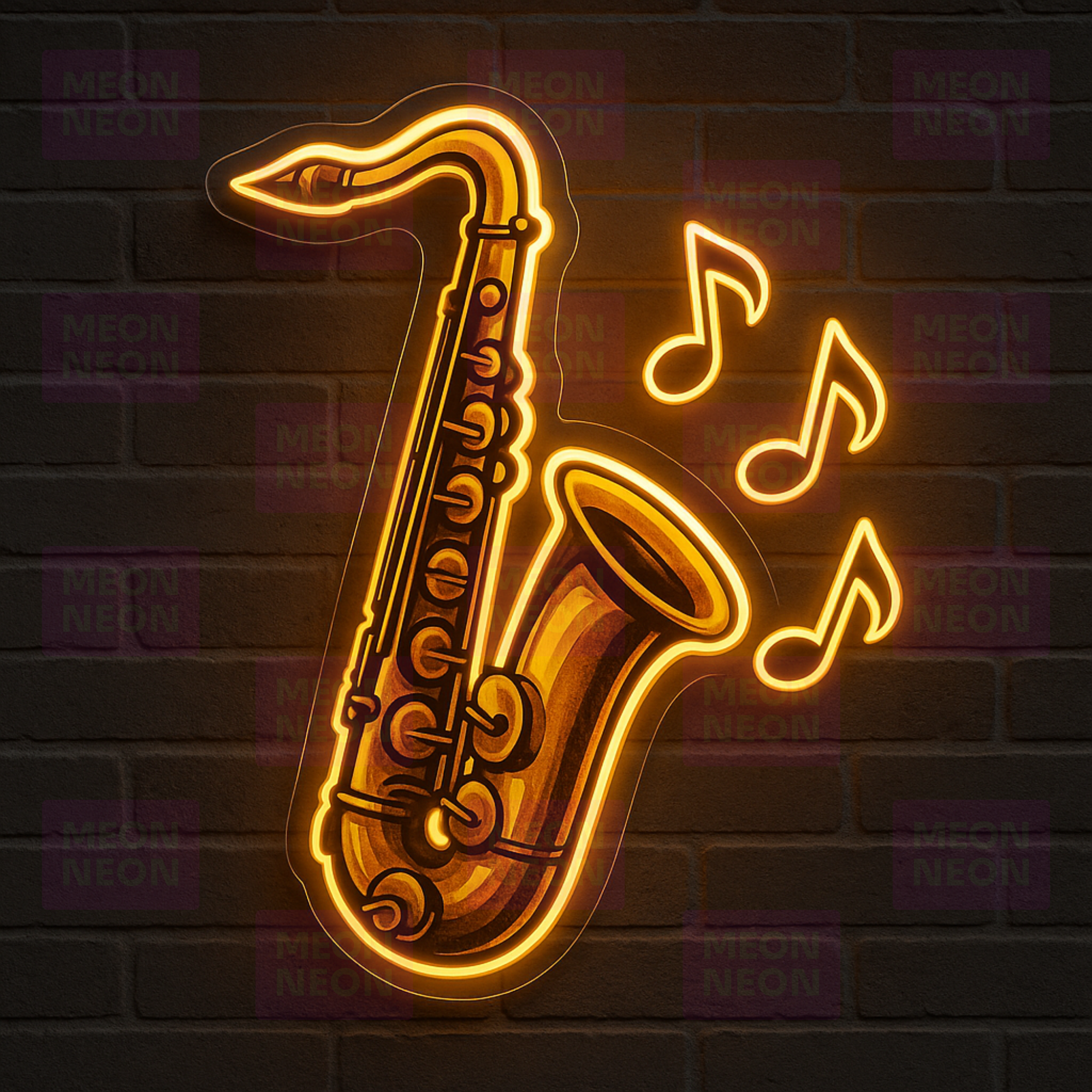 Saxophone Jazz LED Neon Sign - Musical Instrument Design - Jazz Performance - Warm Golden Light