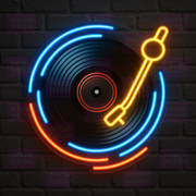 Vinyl Record & Turntable LED Neon Sign - DJ Equipment Design - Record Collection - Blue & Orange Light