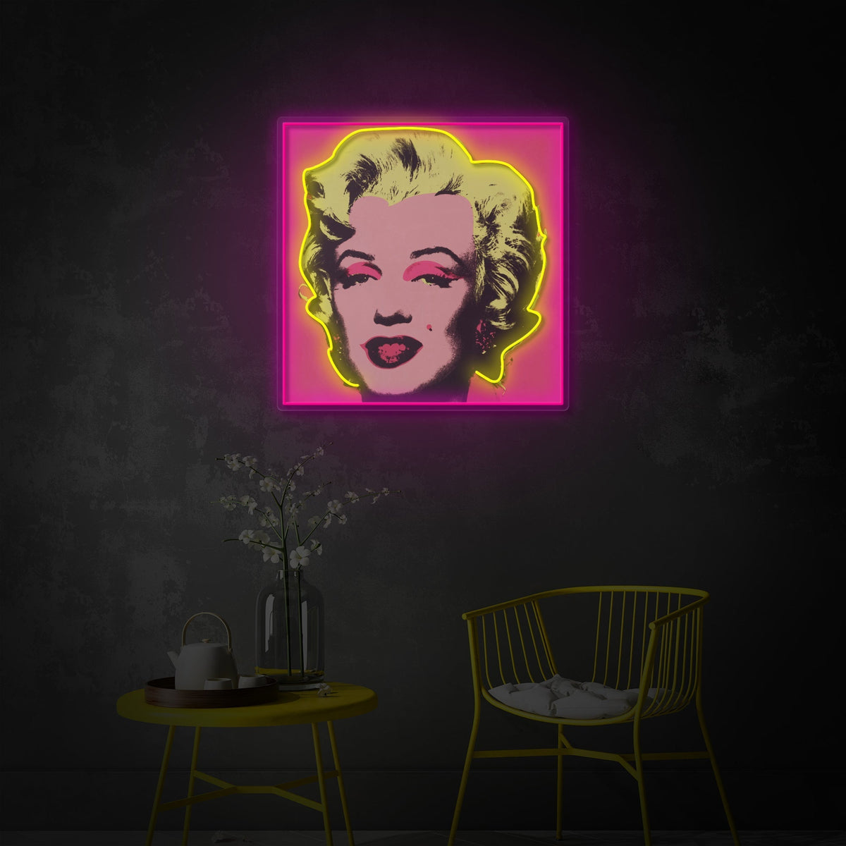 Pop art style LED neon sign in a beauty studio