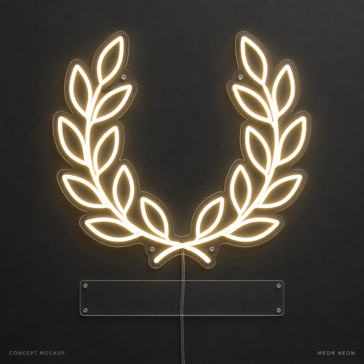 Personalized Laurel Wreath Warm White LED neon concept mockup