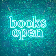 Books Open LED Neon Sign - Tattoo Appointment Style - Aqua Blue Lettering - Clean Modern Design
