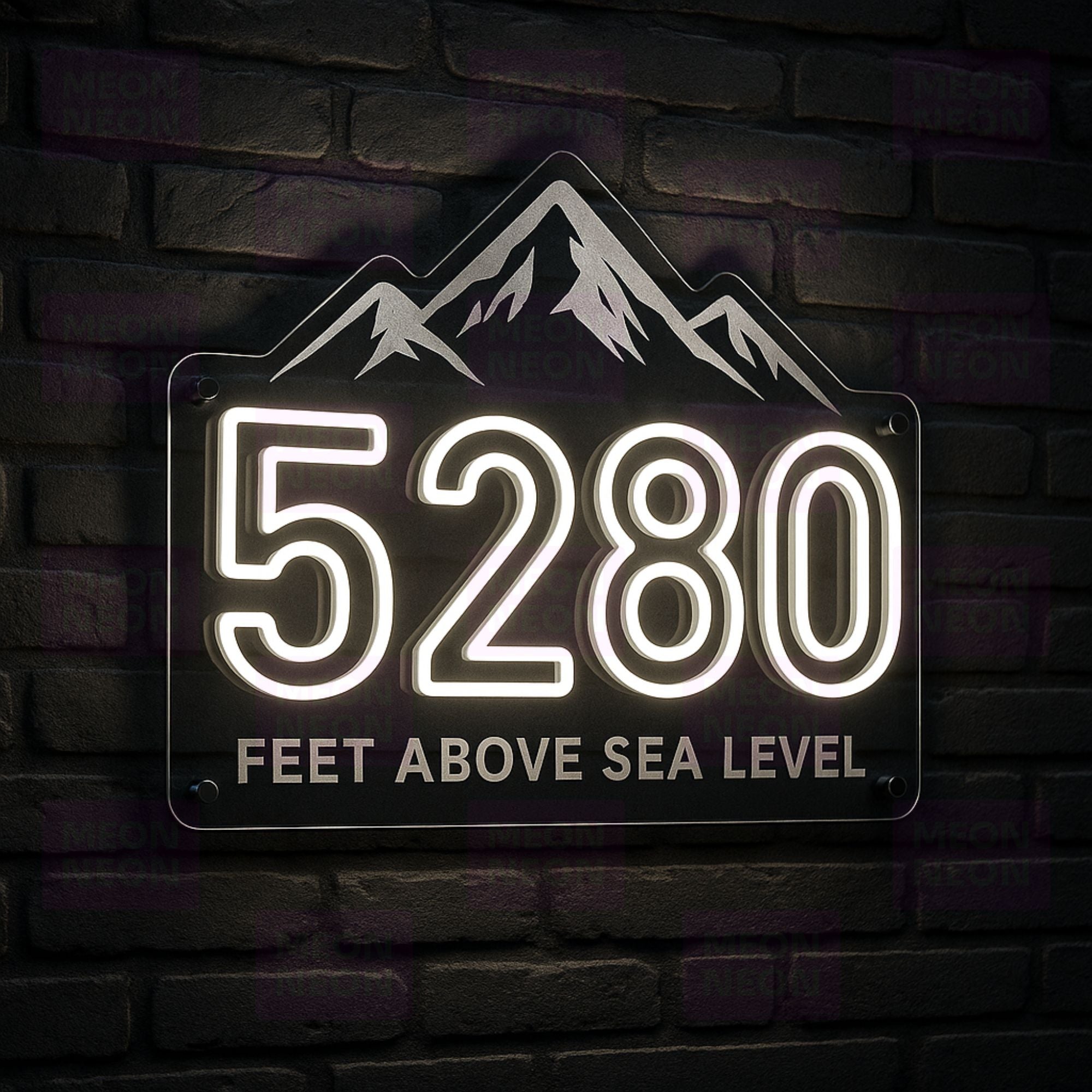5280 Elevation LED Neon Sign - Mile High Altitude - Bold Number Display - Bright White Light - MEON NEON