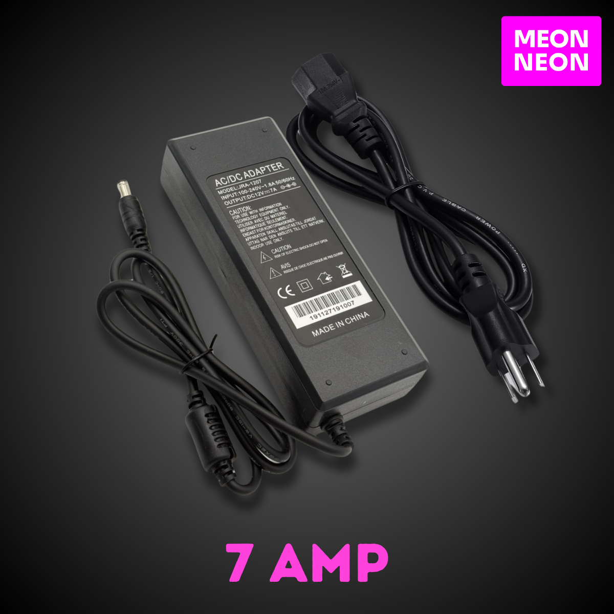 7A LED Power Supply - 12V DC 84W Adapter for LED Neon Signs & Strip Lights - MEON NEON