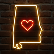 Alabama Outline LED Neon Sign with Heart