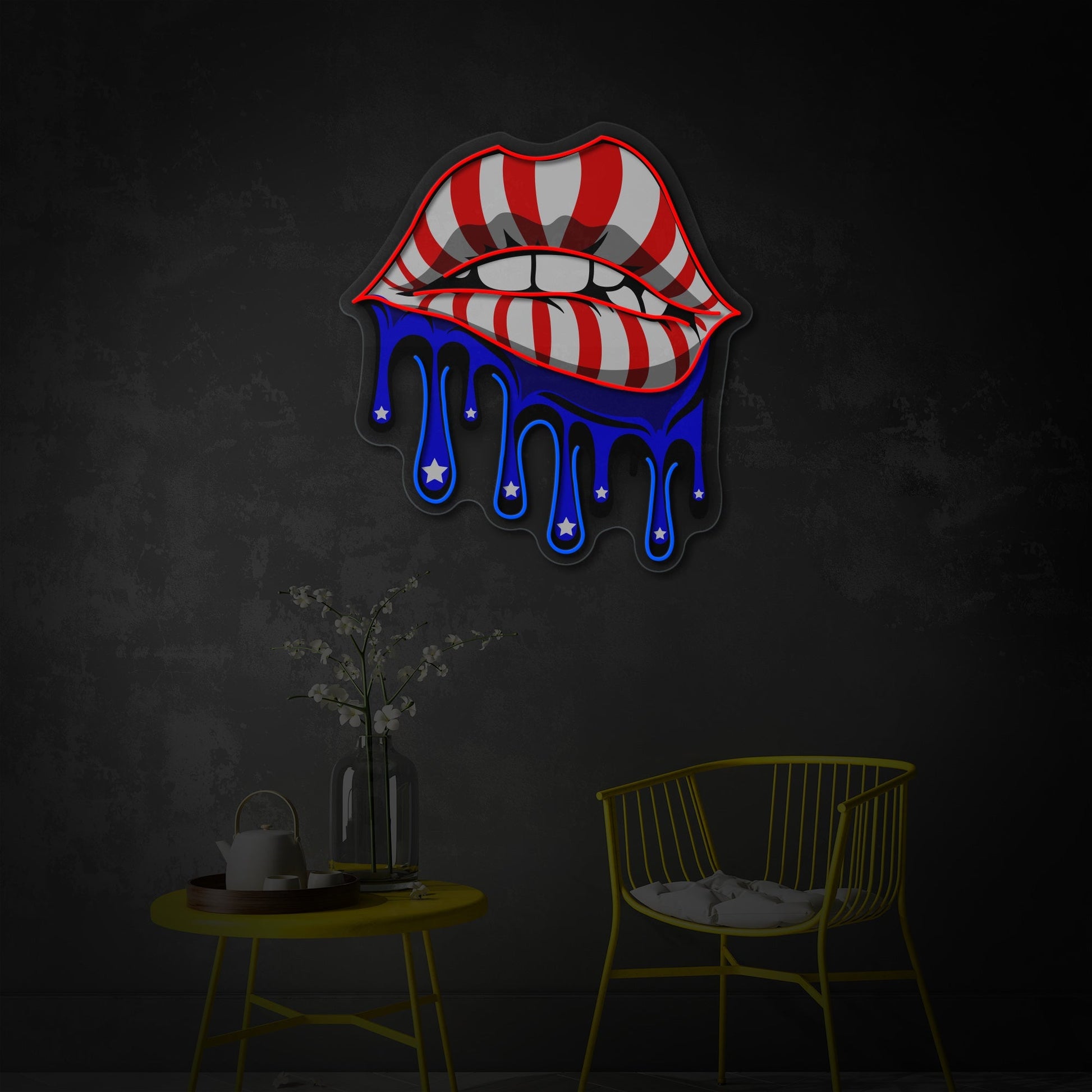 American Flag Lips LED Neon Sign | Patriotic Wall Art - MEON NEON