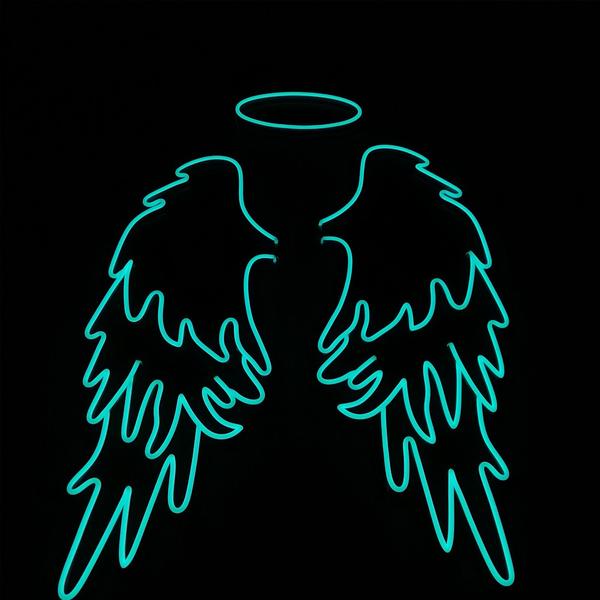Angel Wings with Halo LED Neon Sign in Warm White