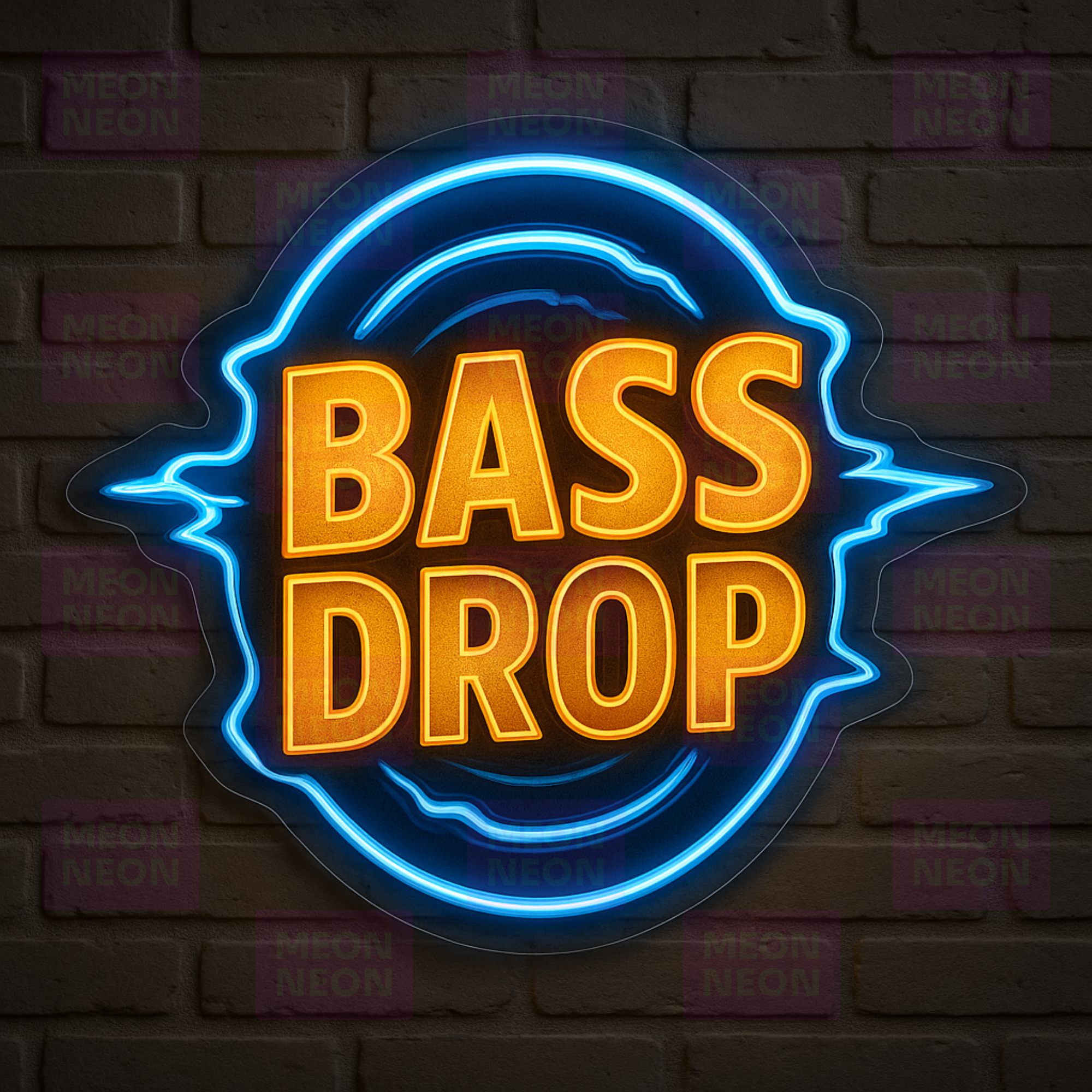 Bass Drop LED Neon Sign - Electronic Music Design - Sound Wave Energy - Blue & Orange Light - MEON NEON
