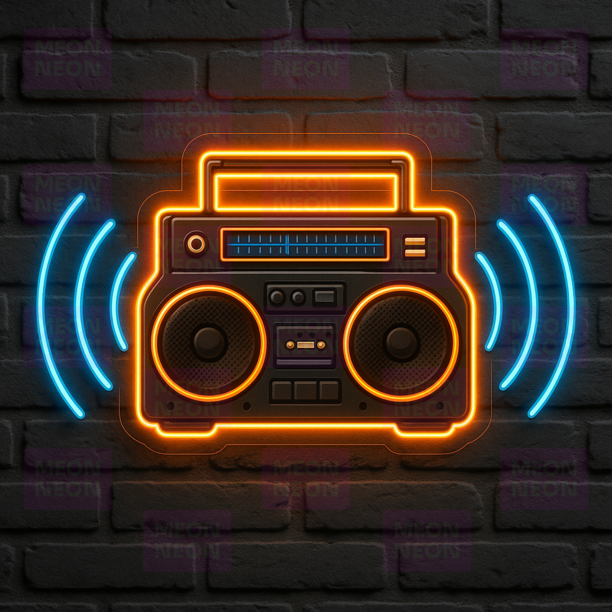Boom Box LED Neon Sign - Street Music Culture - Sound Wave Animation - Orange Blue - MEON NEON