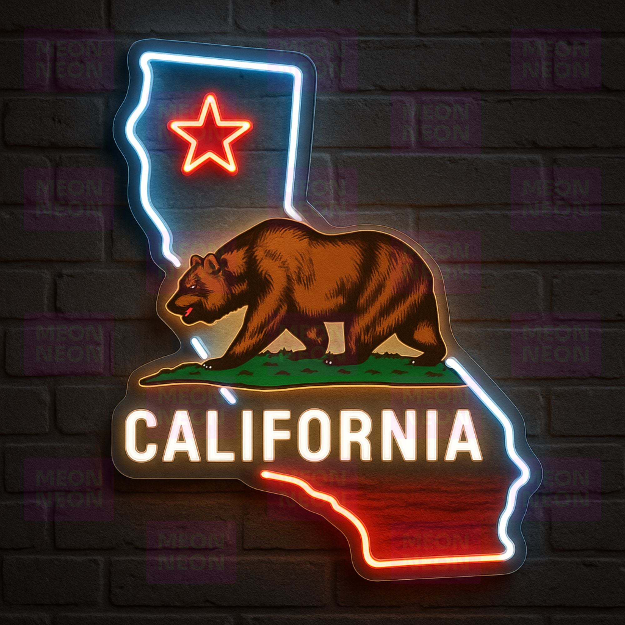 California State Shape Beach Scene Neon Sign - MEON NEON