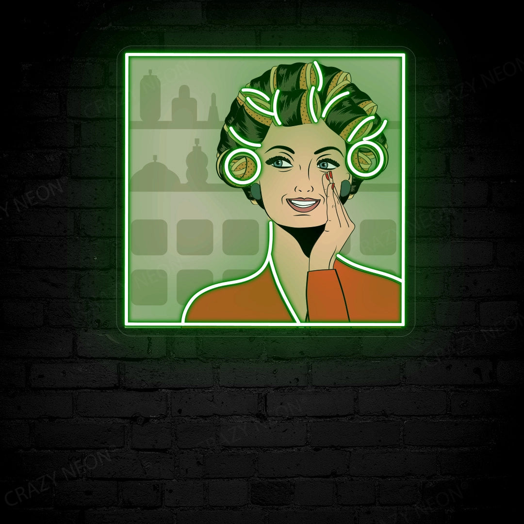 Chic Curly Hair Girl Art Work Neon Sign image 2