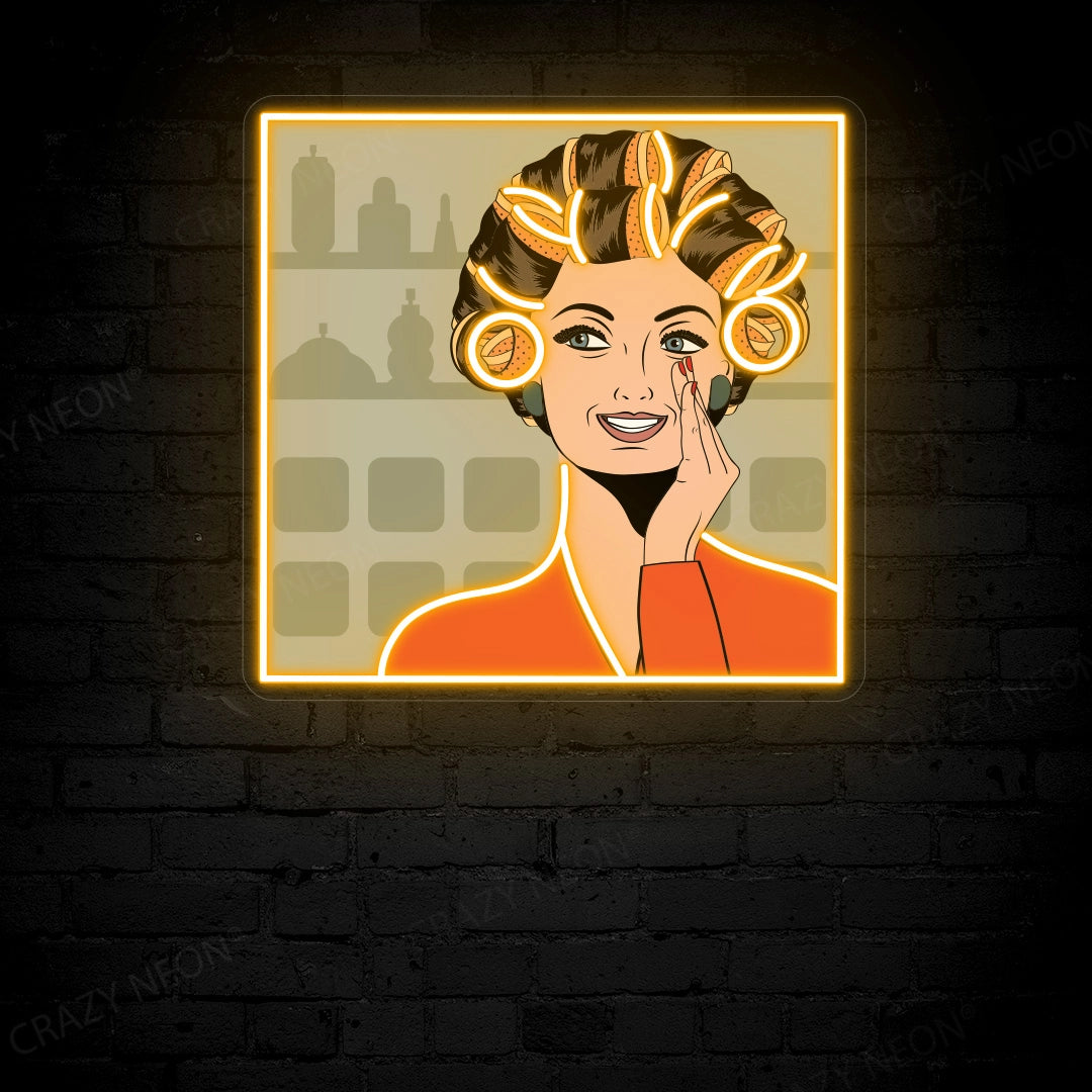 Chic Curly Hair Girl Art Work Neon Sign image 4