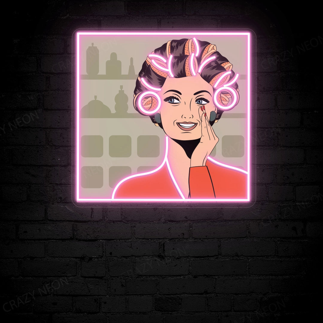 Chic Curly Hair Girl Art Work Neon Sign image 5
