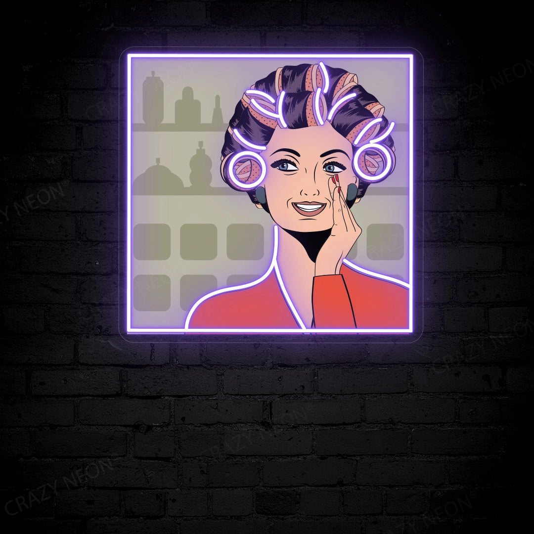 Chic Curly Hair Girl Art Work Neon Sign image 6