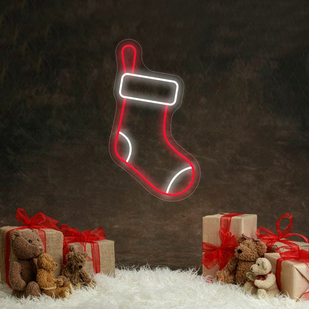 Christmas Stocking LED Neon Sign (Style 1) in Red + White