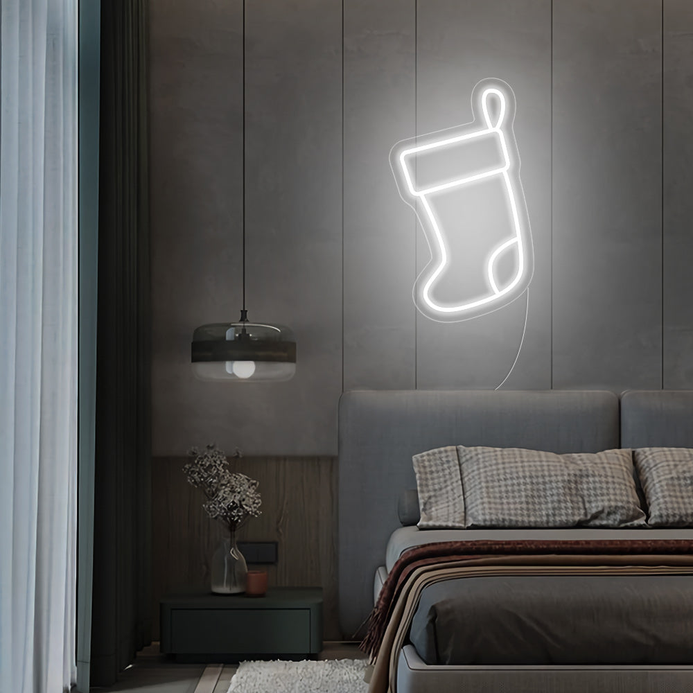 Christmas Stocking LED Neon Sign (Style 2) in Cool White