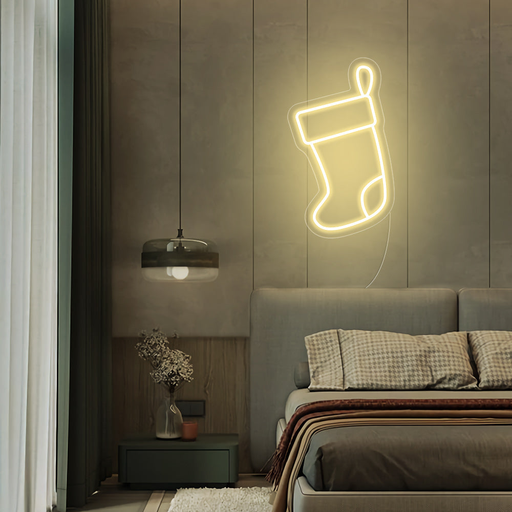 Christmas Stocking LED Neon Sign (Style 2) in Warm White