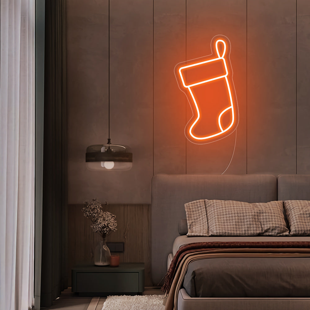 Christmas Stocking LED Neon Sign (Style 2) in Orange