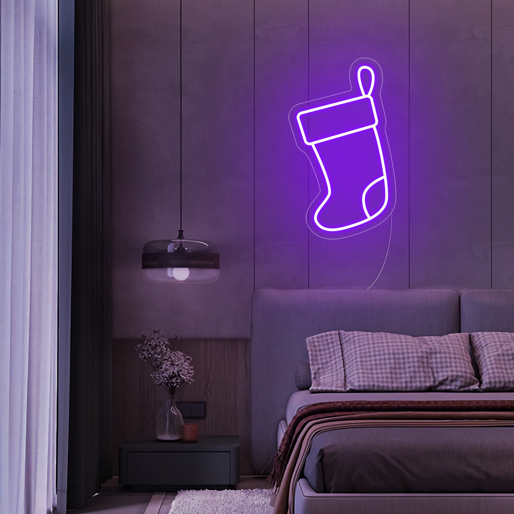 Christmas Stocking LED Neon Sign (Style 2) in Purple