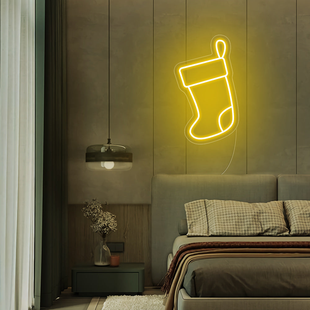 Christmas Stocking LED Neon Sign (Style 2) in Yellow
