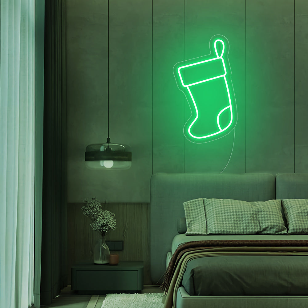 Christmas Stocking LED Neon Sign (Style 2) in Green
