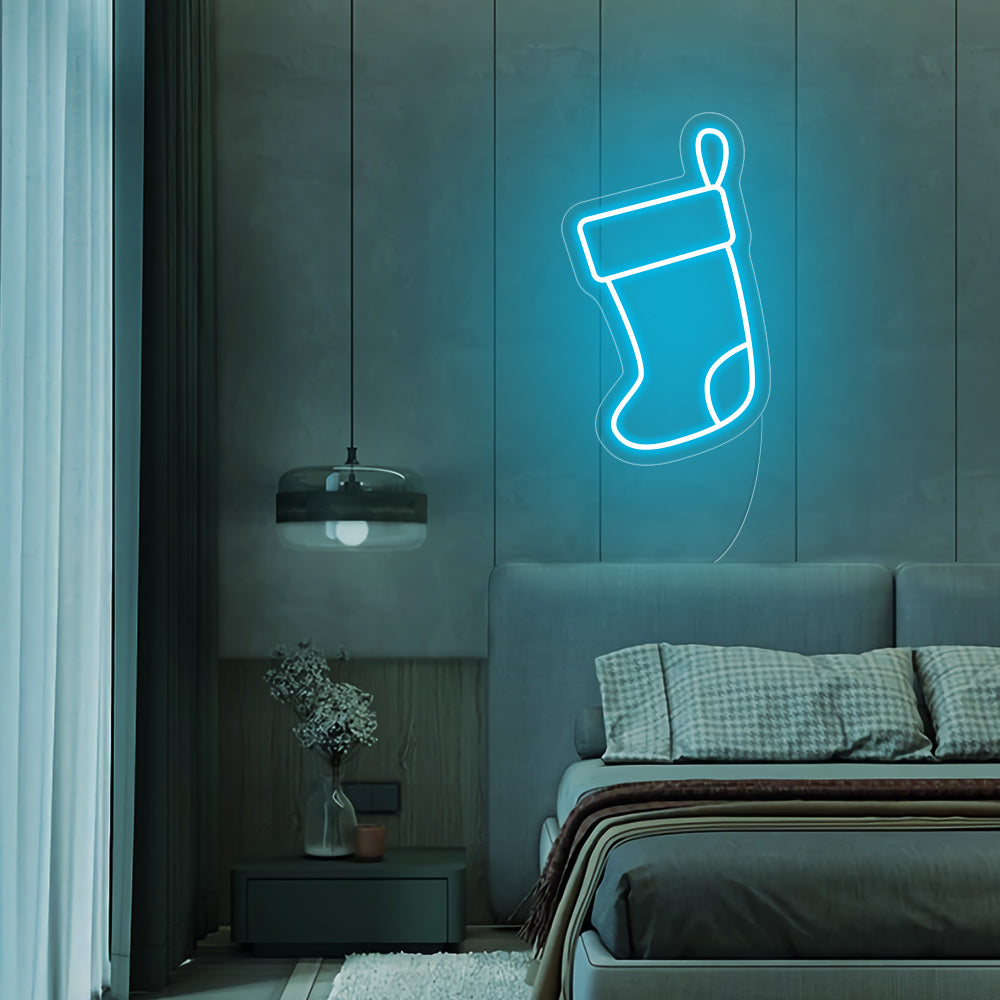 Christmas Stocking LED Neon Sign (Style 2) in Ice Blue