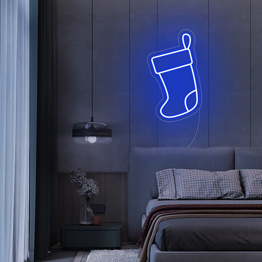 Christmas Stocking LED Neon Sign (Style 2) in Blue