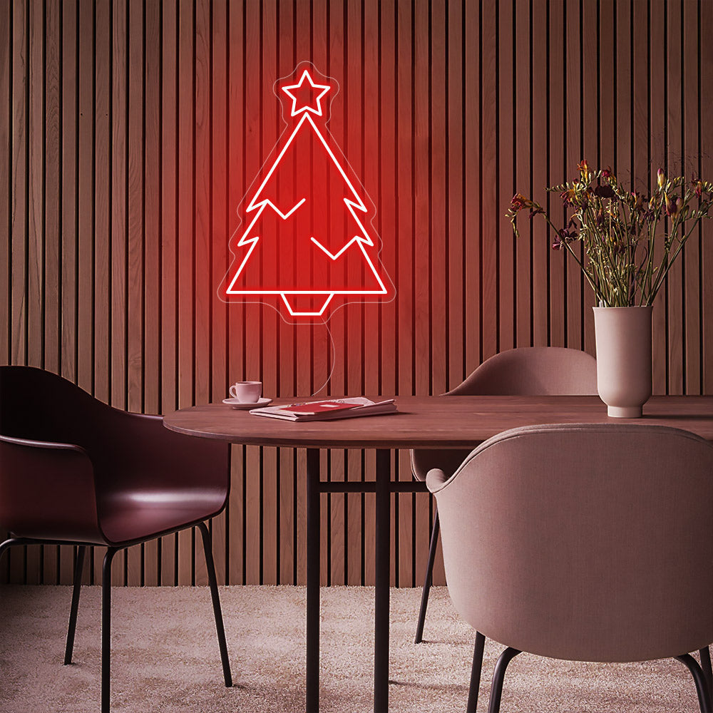Christmas Tree with Star LED Neon Sign in Red