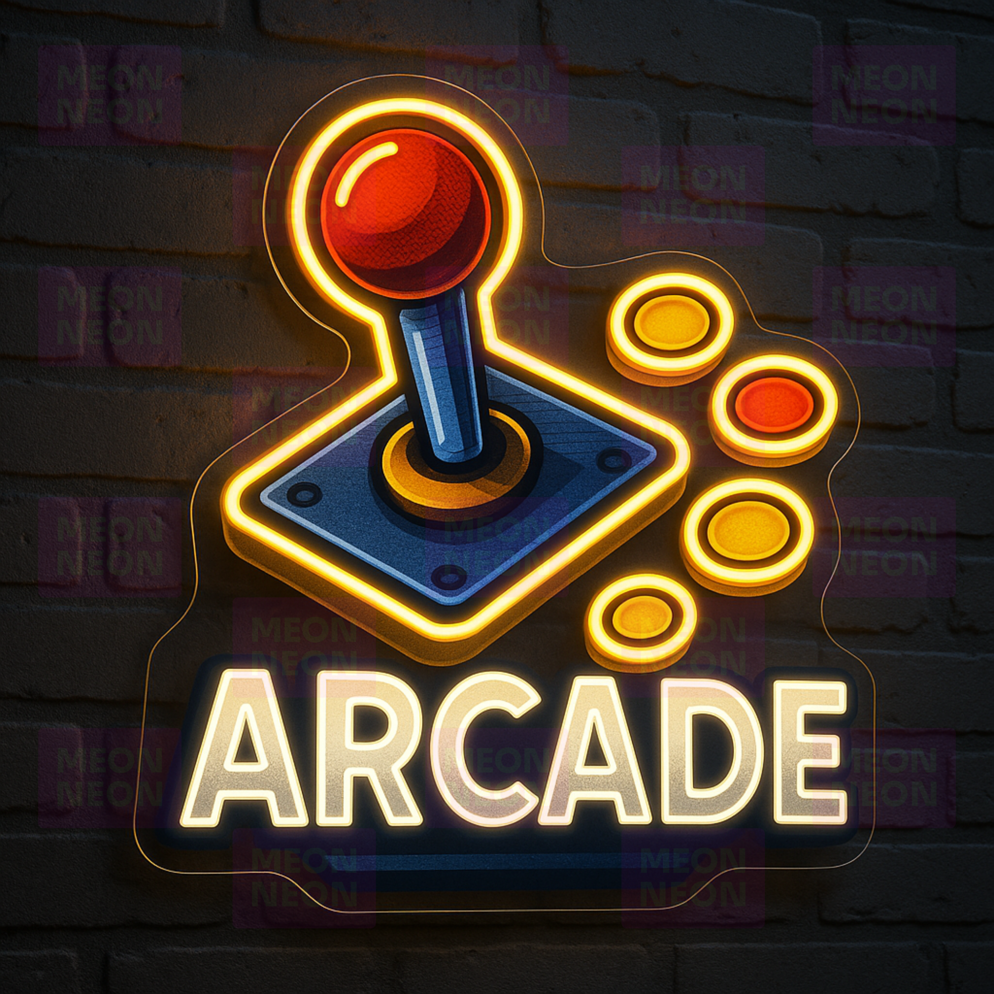 Classic Arcade Joystick LED Neon Sign - Retro Gaming Controller - Red Orange Blue - MEON NEON