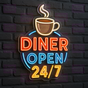 Classic Diner LED Neon Sign - Coffee Cup Style - Red Blue Yellow - Vintage Americana - MEON NEON