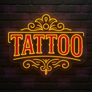 Classic Ornate TATTOO LED Neon Sign - Victorian Style - Decorative Flourishes - Red & Gold Light - MEON NEON
