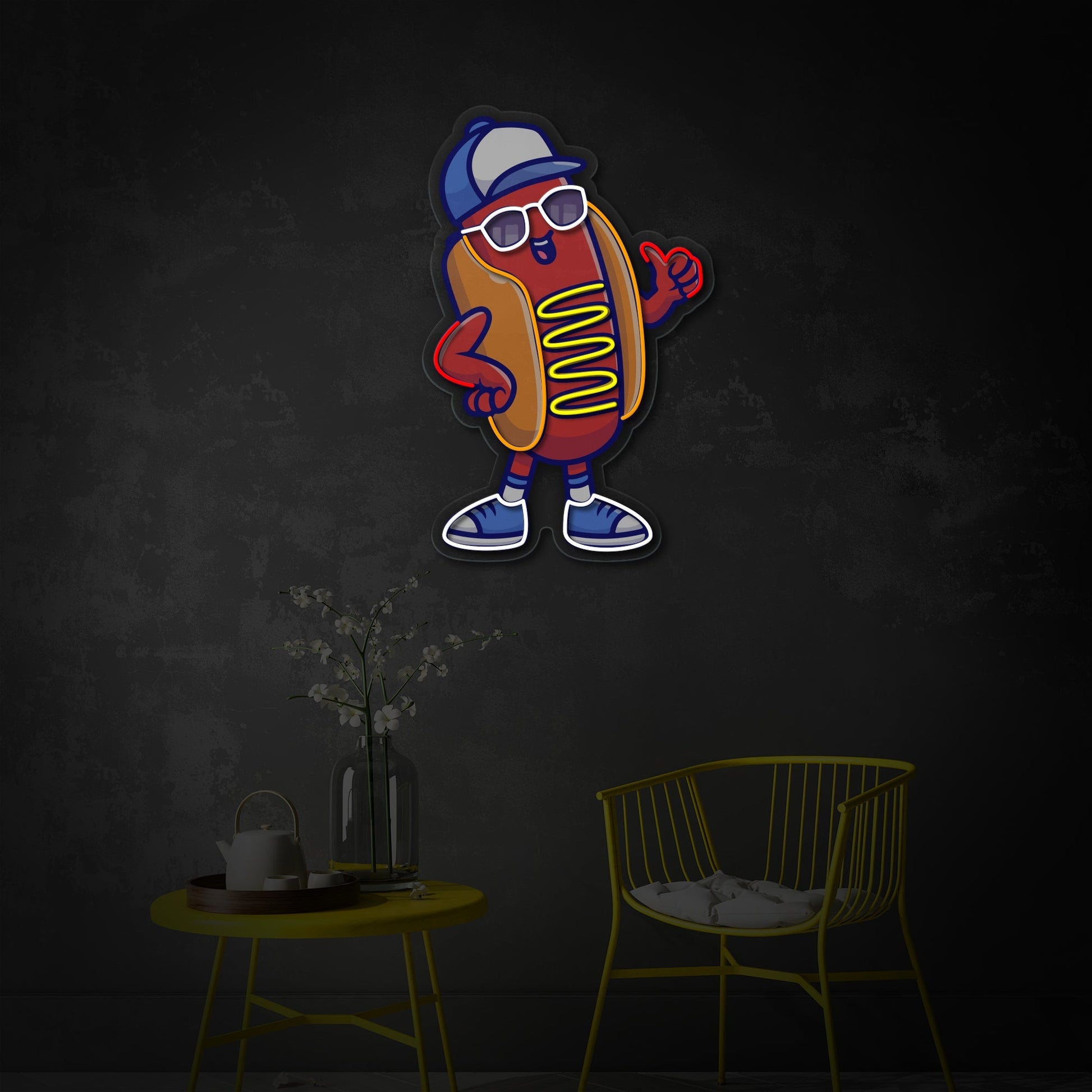 Cool Hot Dog Character LED Neon Sign | Food Art Wall Decor - MEON NEON