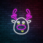 Cute Deer Head LED Neon Sign in Hot Pink + White + Yellow