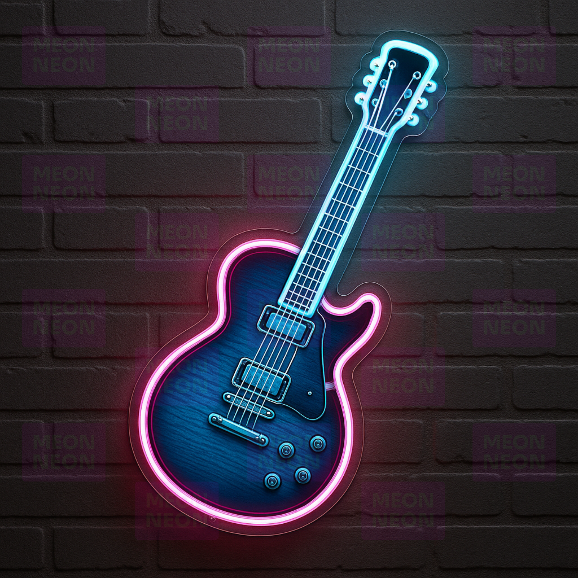 Electric Guitar LED Neon Sign - Rock Music Equipment - Professional Instrument - Blue & Pink Light - MEON NEON