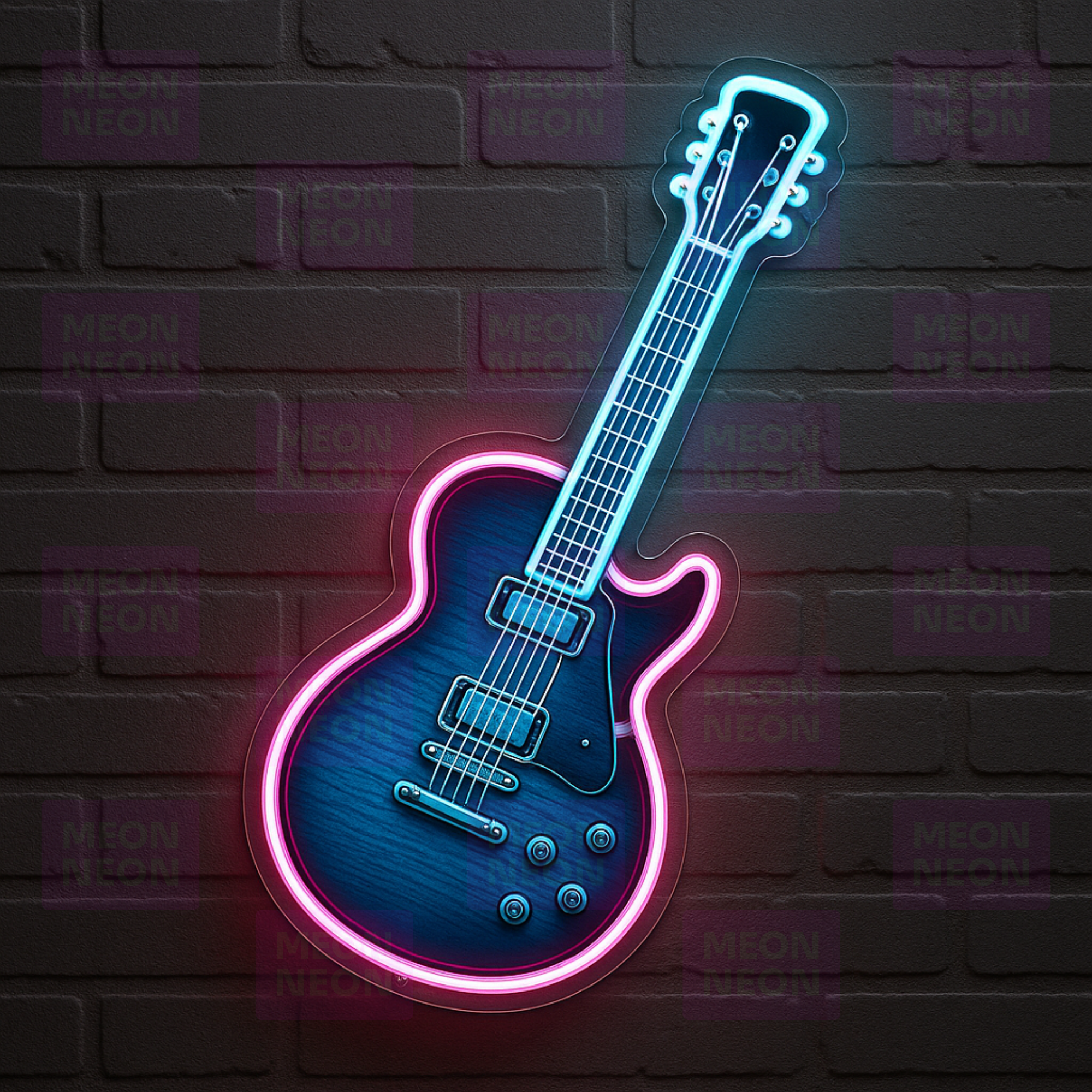 Electric Guitar LED Neon Sign - Rock Music Equipment - Professional Instrument - Blue & Pink Light - MEON NEON