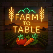 Farm to Table LED Neon Sign - Colorado Agriculture - Local Sourcing - Amber & Green Light - MEON NEON