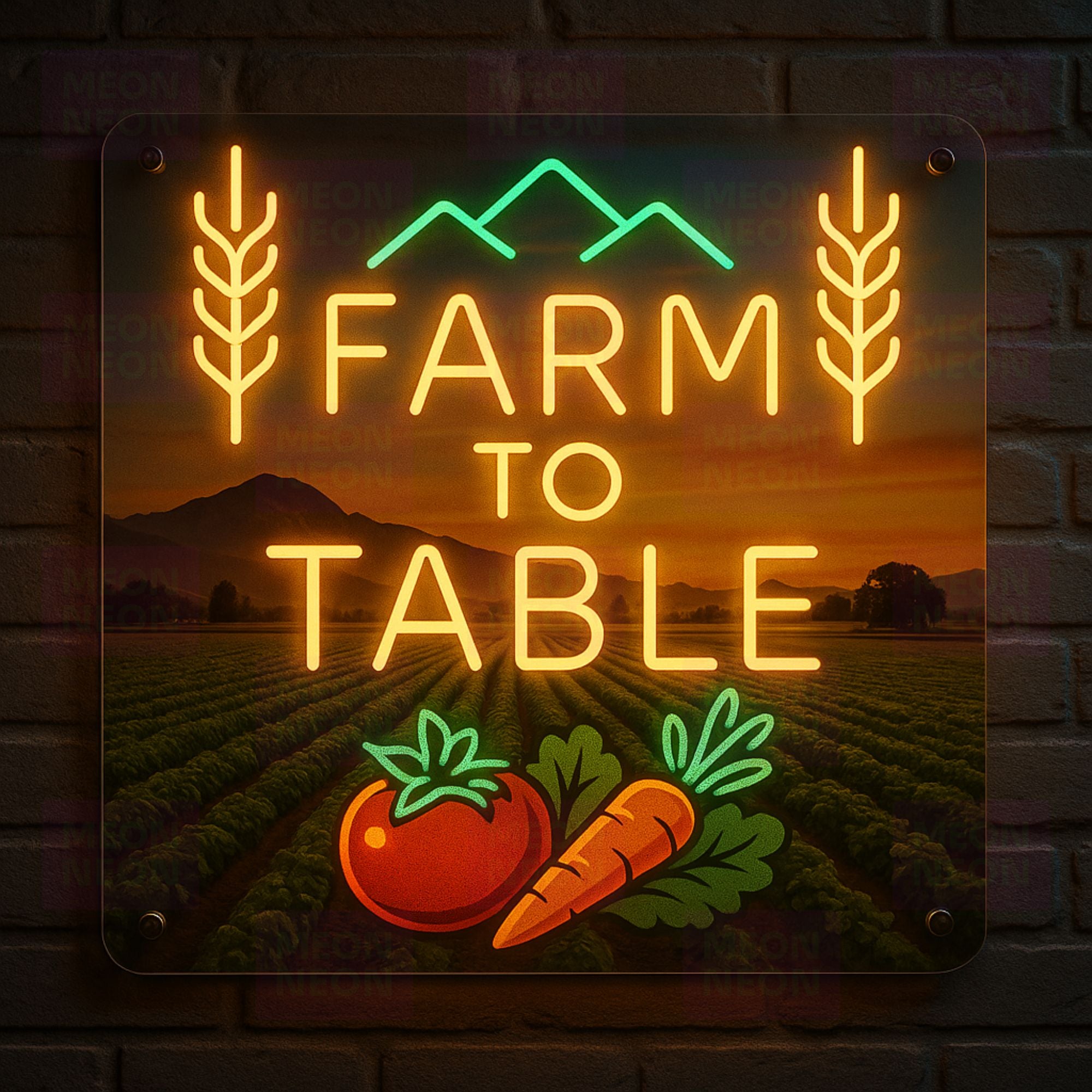 Farm to Table LED Neon Sign - Colorado Agriculture - Local Sourcing - Amber & Green Light - MEON NEON