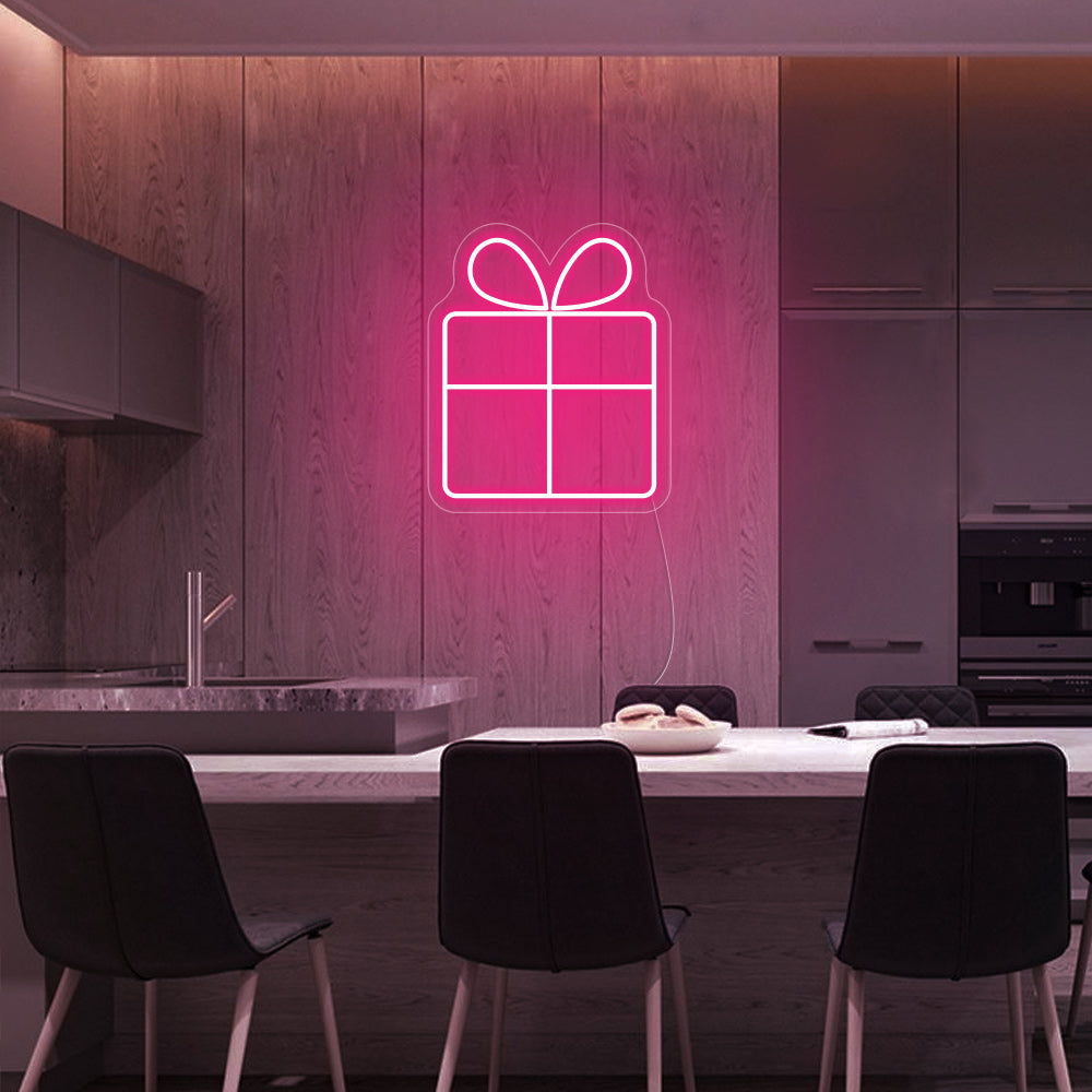 Gift Box LED Neon Sign in Hot Pink