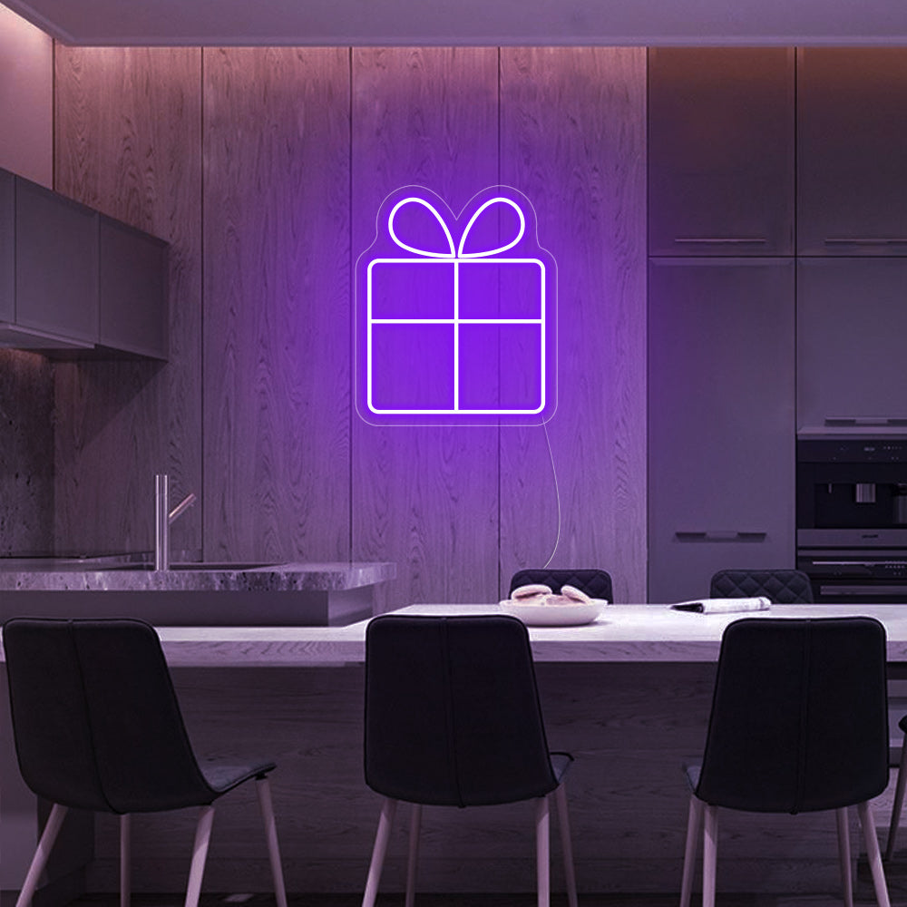 Gift Box LED Neon Sign in Purple