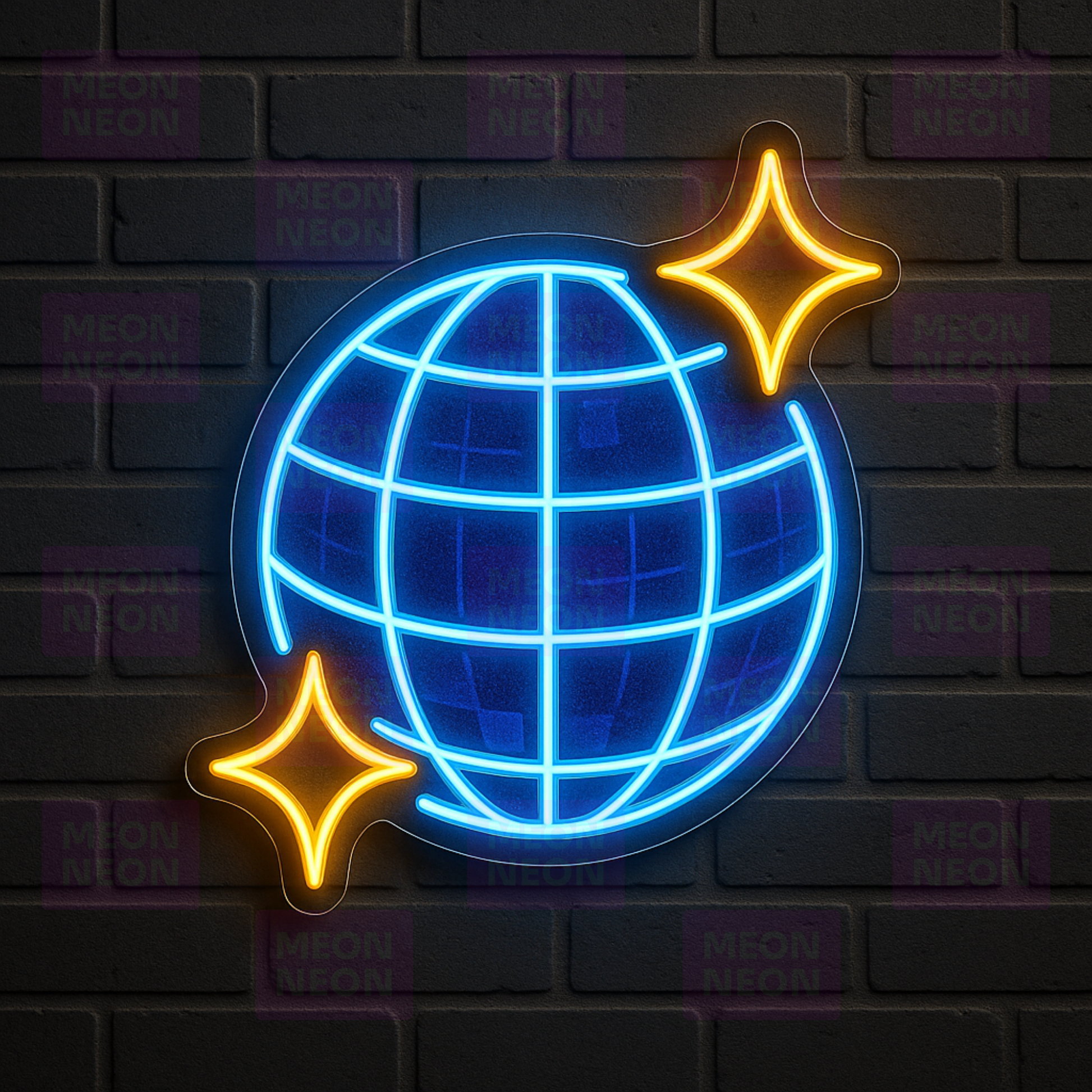 Global Music LED Neon Sign - World Music Symbol - International Sound - Blue & Gold Light - MEON NEON