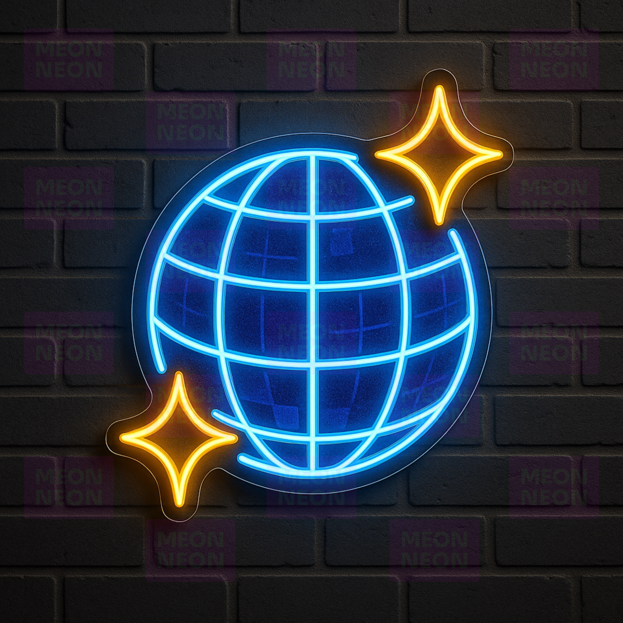Global Music LED Neon Sign - World Music Symbol - International Sound - Blue & Gold Light - MEON NEON