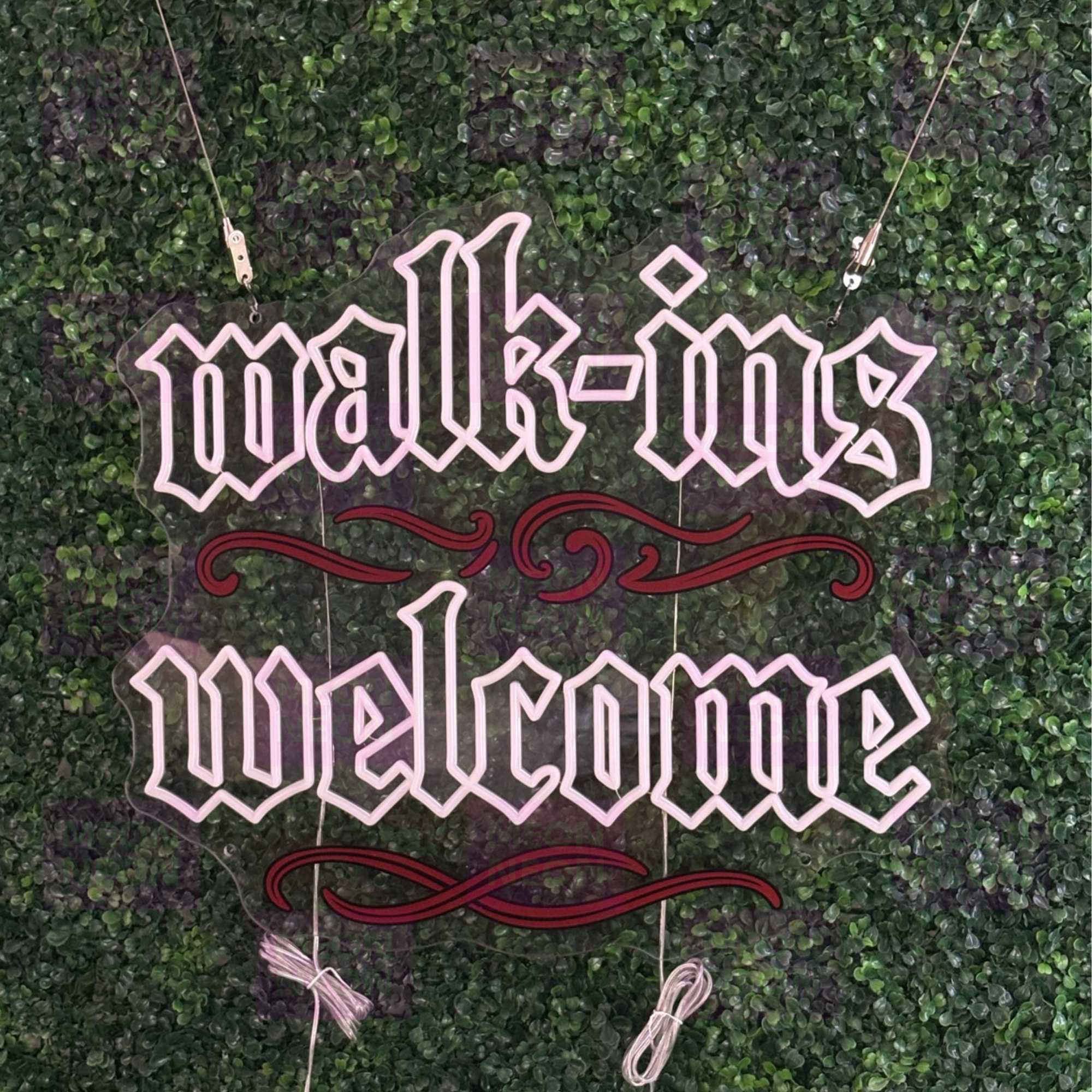 Gothic Walk-Ins Welcome LED Neon Sign - Old English Font - Traditional Style - Warm Golden Light - MEON NEON