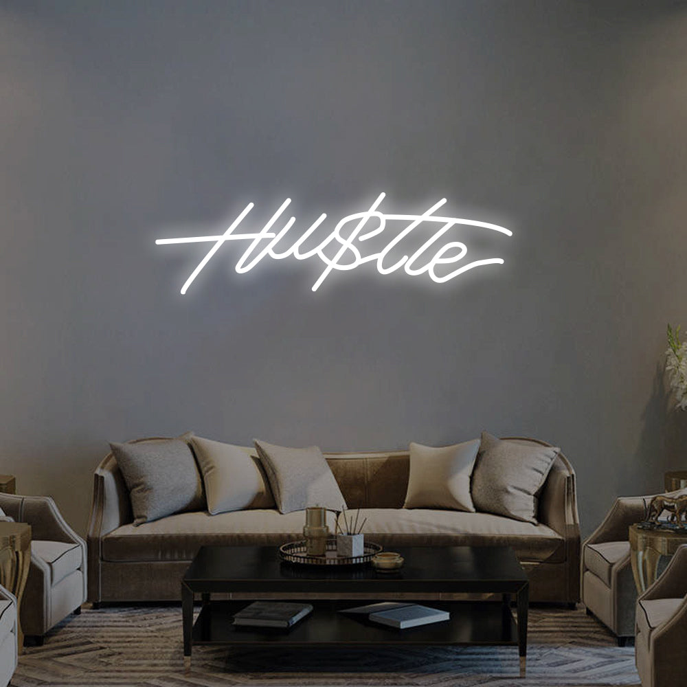Hu$tle LED Neon Sign in Cool White