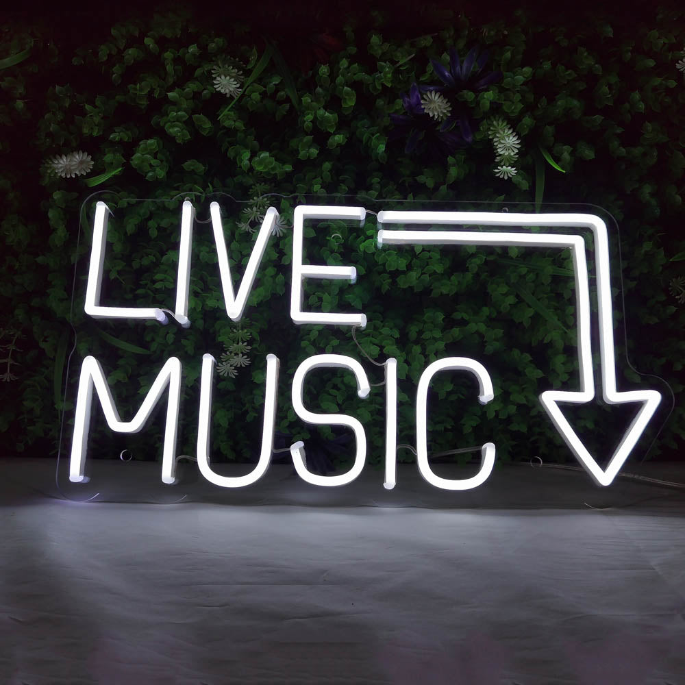 Live Music LED Neon Sign in Hot Pink