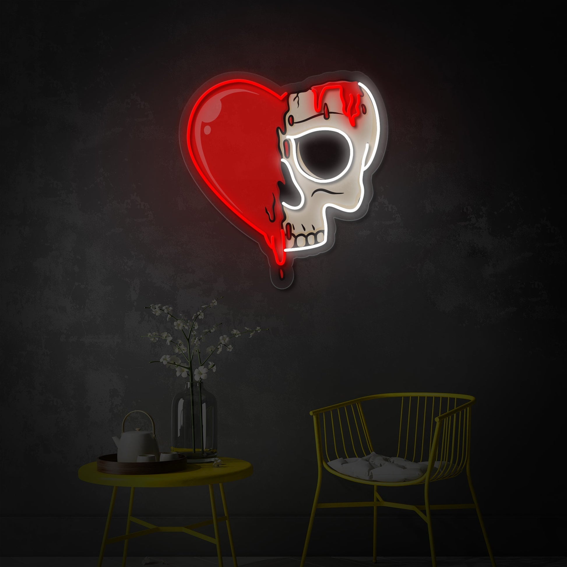 Melting Heart Skull LED Neon Sign | Gothic Pop Art - MEON NEON