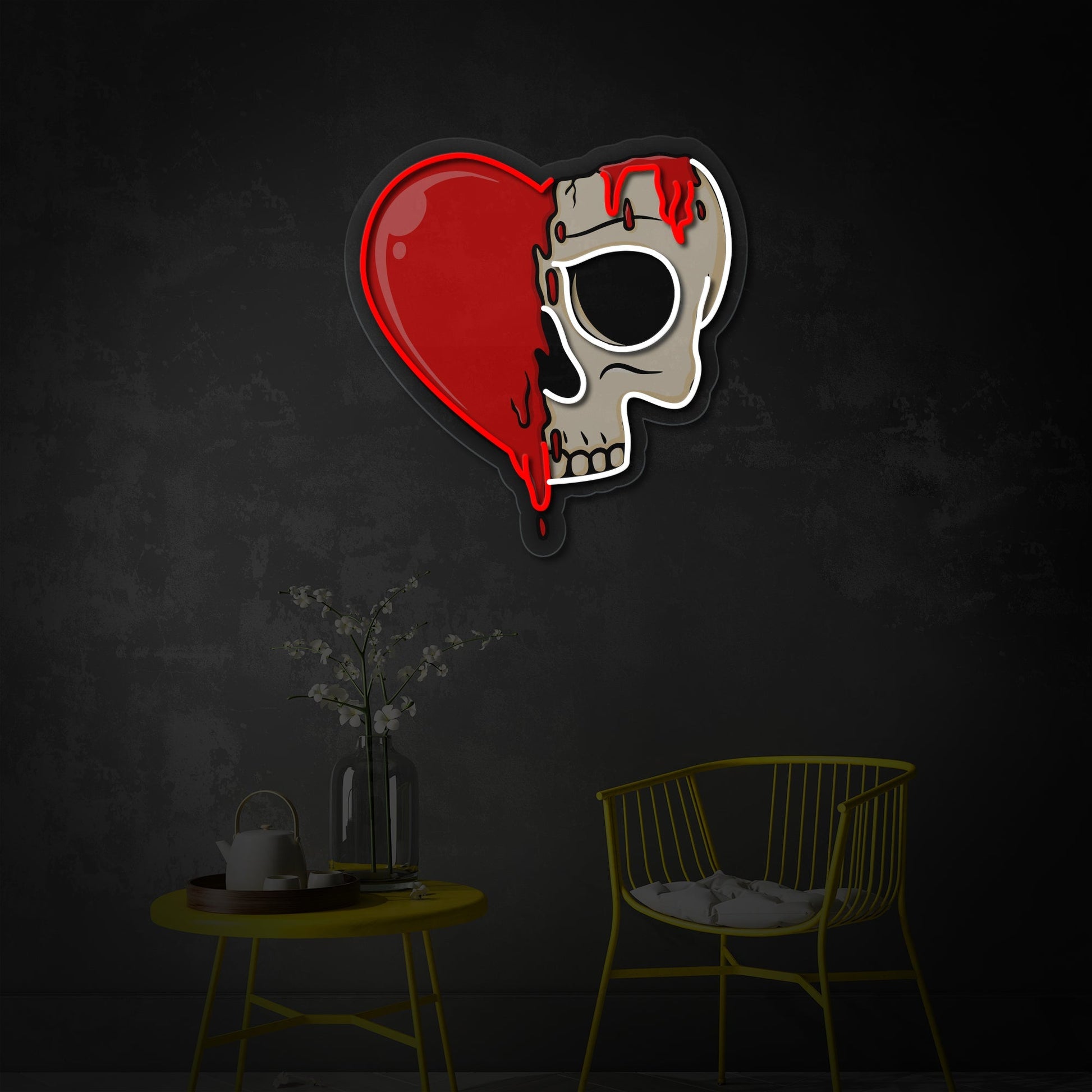 Melting Heart Skull LED Neon Sign | Gothic Pop Art - MEON NEON