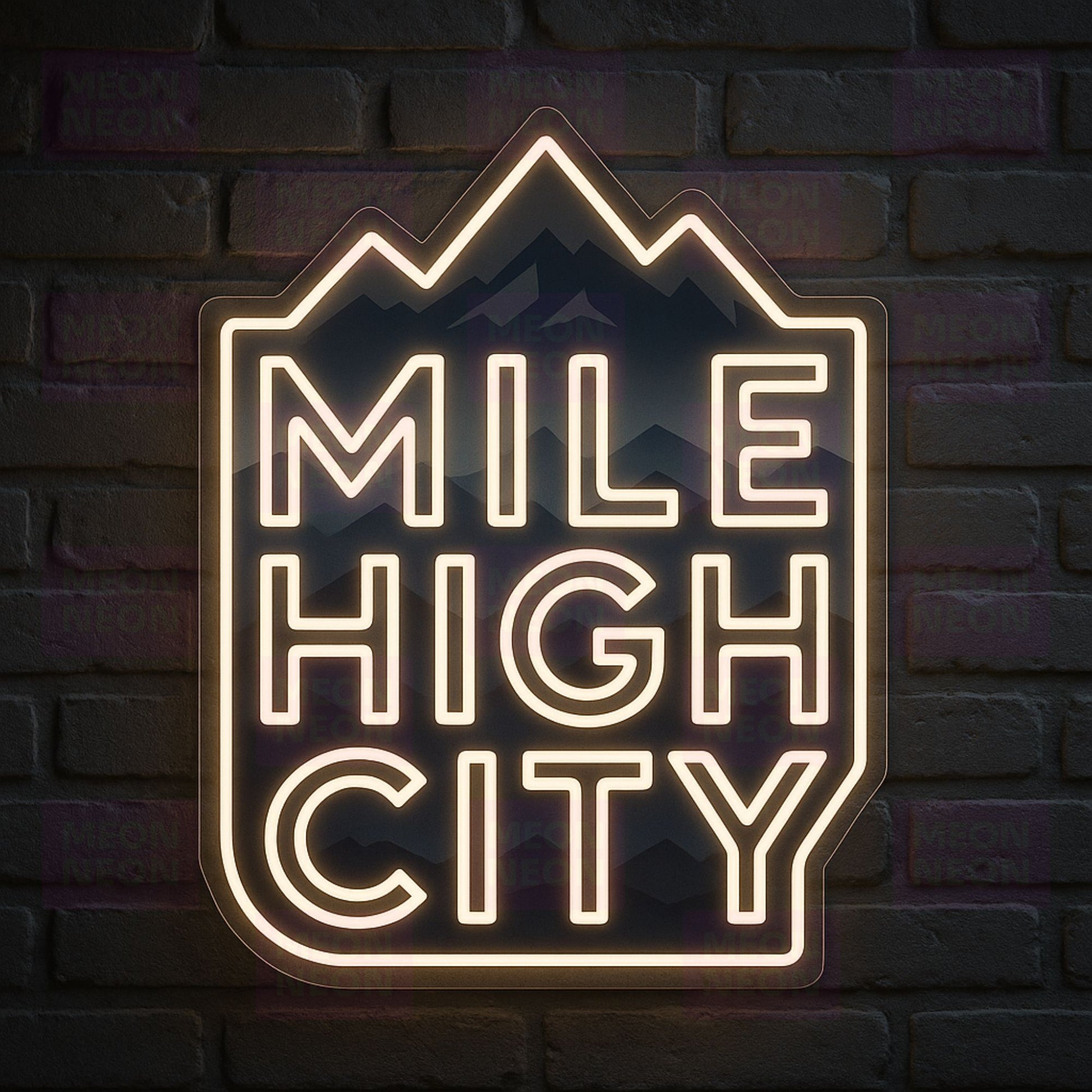 Mile High City LED Neon Sign - Colorado Typography - Custom Mountain Design - Premium White Light - MEON NEON