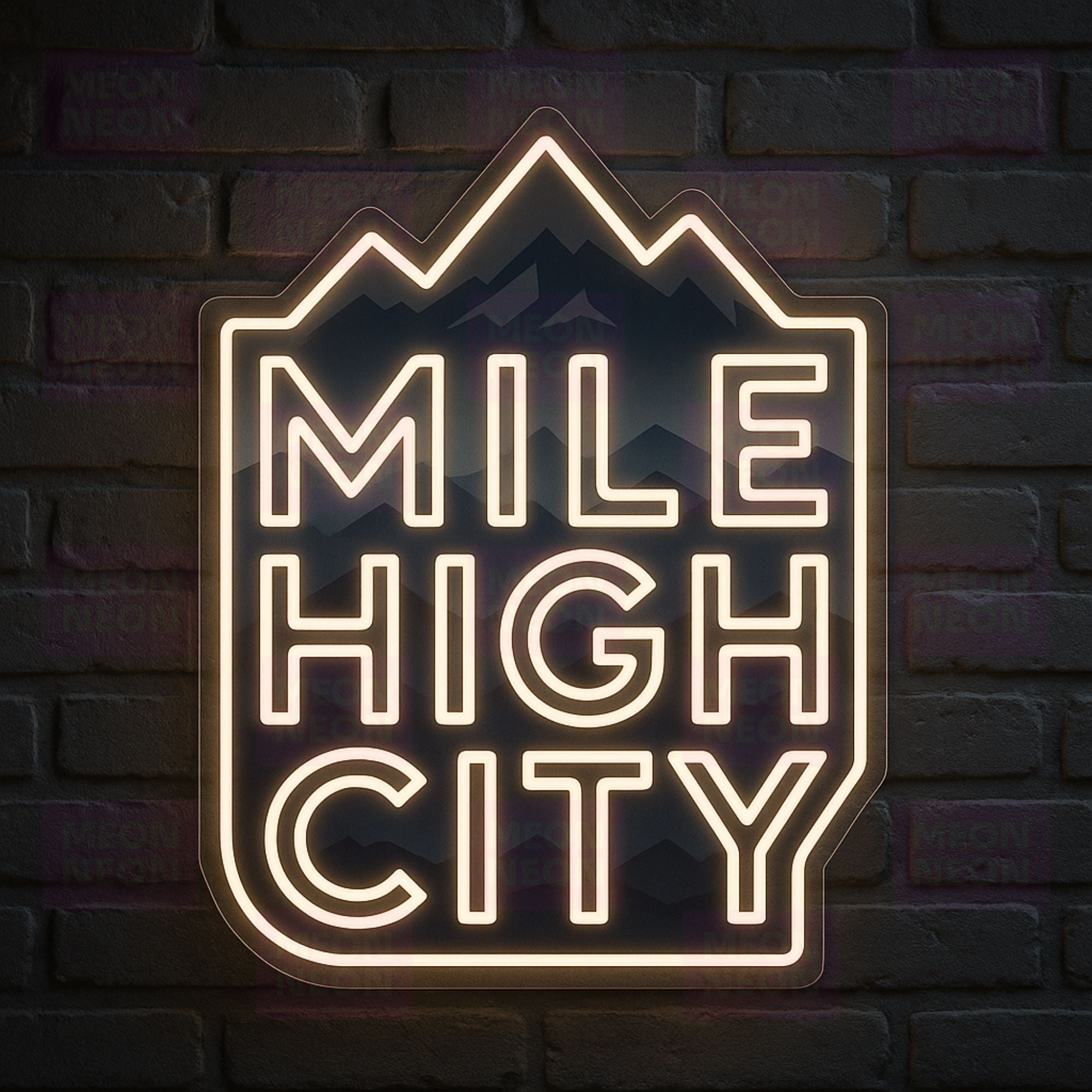 Mile High City LED Neon Sign - Colorado Typography - Custom Mountain Design - Premium White Light - MEON NEON